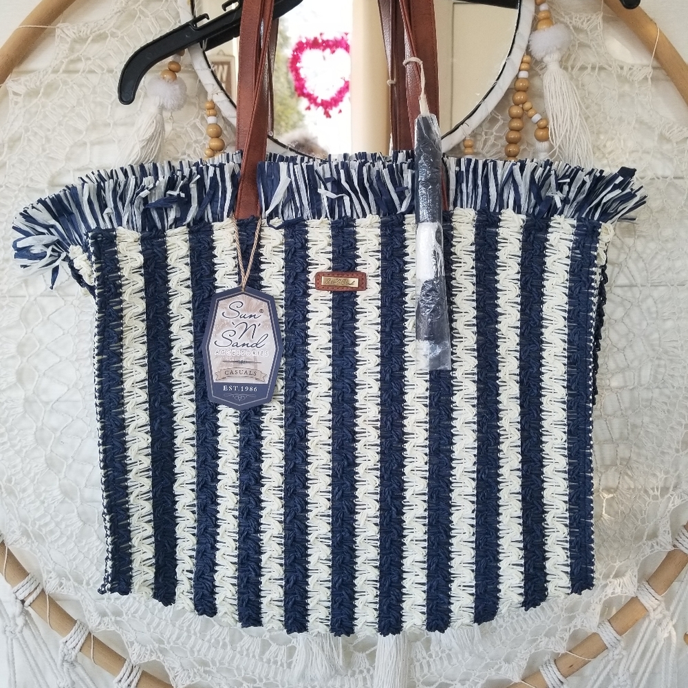 Sun & Sand Navy Stripe Bag/ Tote